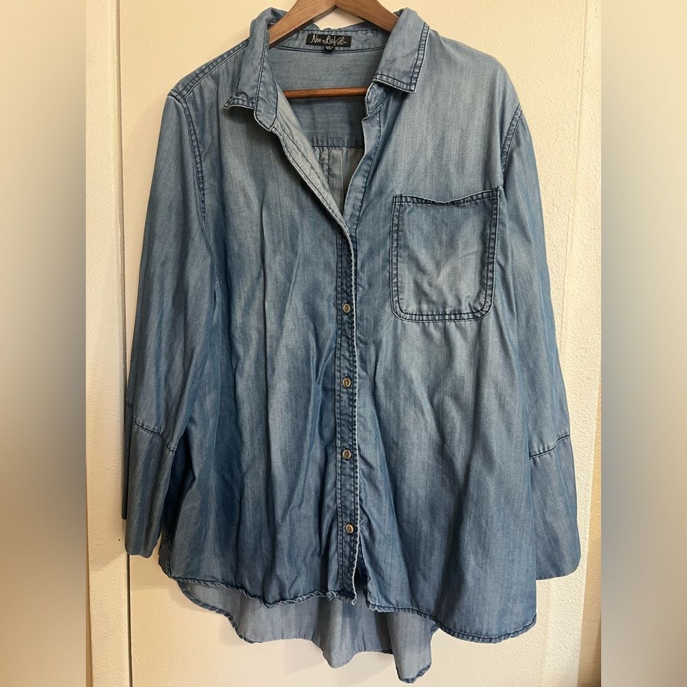 New Leaf Chambray Button-Up Shirt Sz2X WesternChic Whimsical Cottagecore Classic